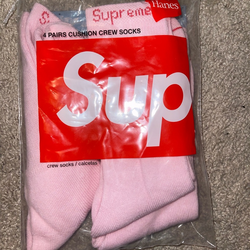 Supreme HANES Crew Socks Pink n Red